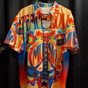 PEACE,LOVE Colorful Graphic Button-Up Shirt